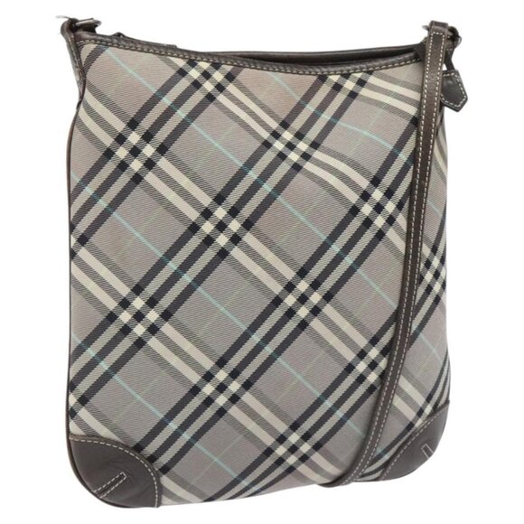 BURBERRY Nova Check Blue Label Shoulder Bag Nylon Gray Auth 114736 - Picture 1 of 15
